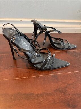 Black Strappy Pointed-Toe Stiletto Heels